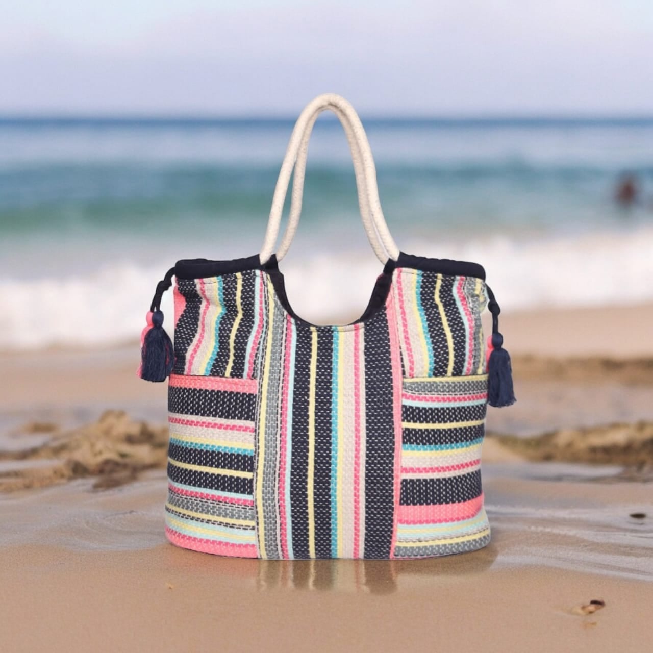 Πολύχρωμη Τσάντα Ώμου με Ρίγες ASTD0050 - Image 2