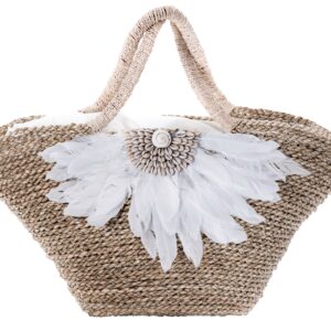 Τσάντα Χειροποίητη Ψάθινηη με Φτερά και Κοχύλια NB.036