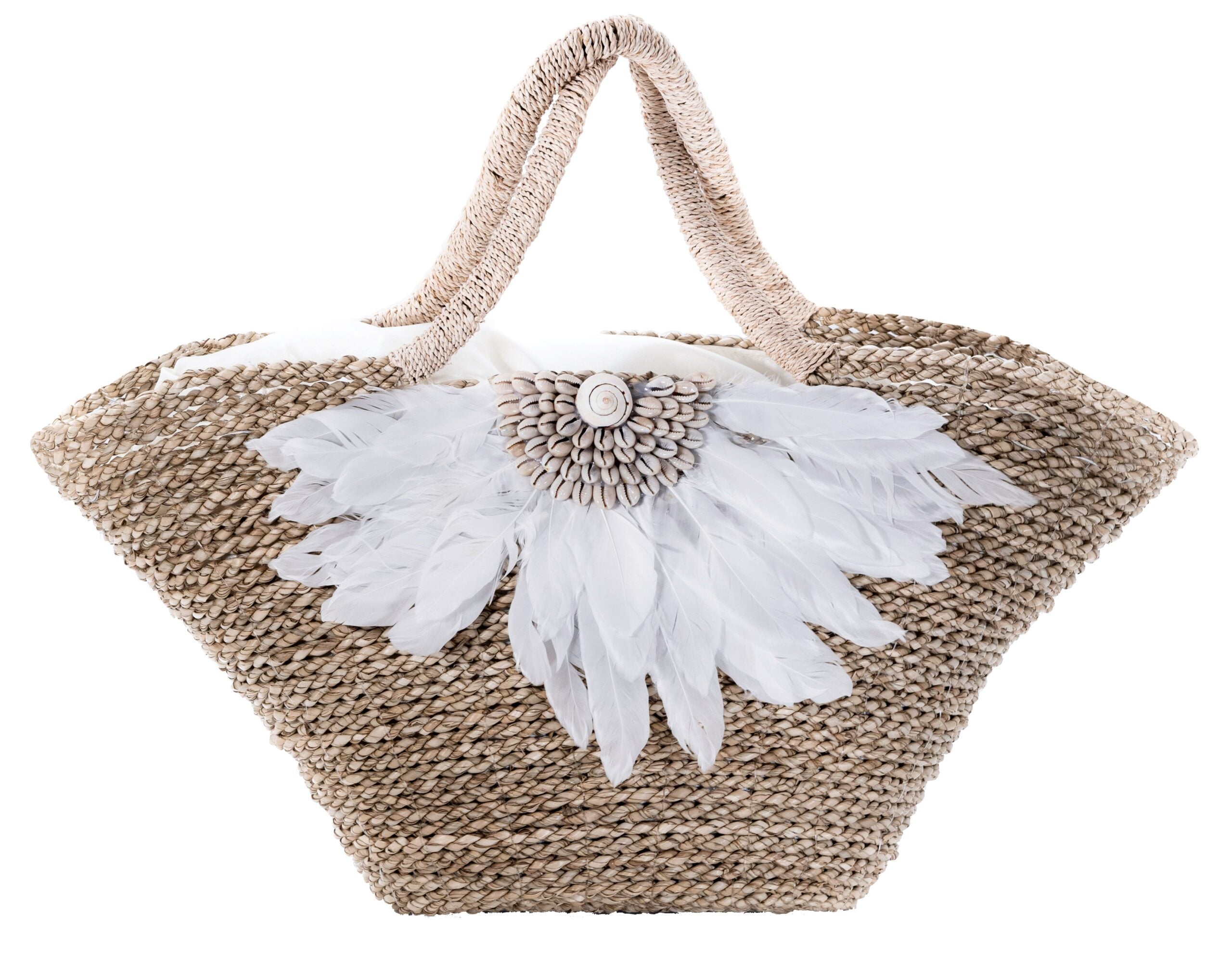 Τσάντα Χειροποίητη Ψάθινηη με Φτερά και Κοχύλια NB.036