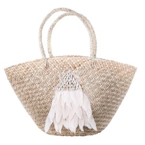 Χειροποίητη Ψάθινη Τσάντα με Φτερά και Κοχύλια NBA.025