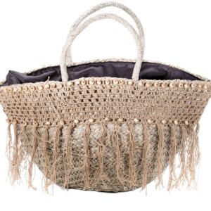 Χειροποίητη Ψάθινη Τσάντα με Πλεκτή Διακόσμηση και Κρόσσια NBA.31