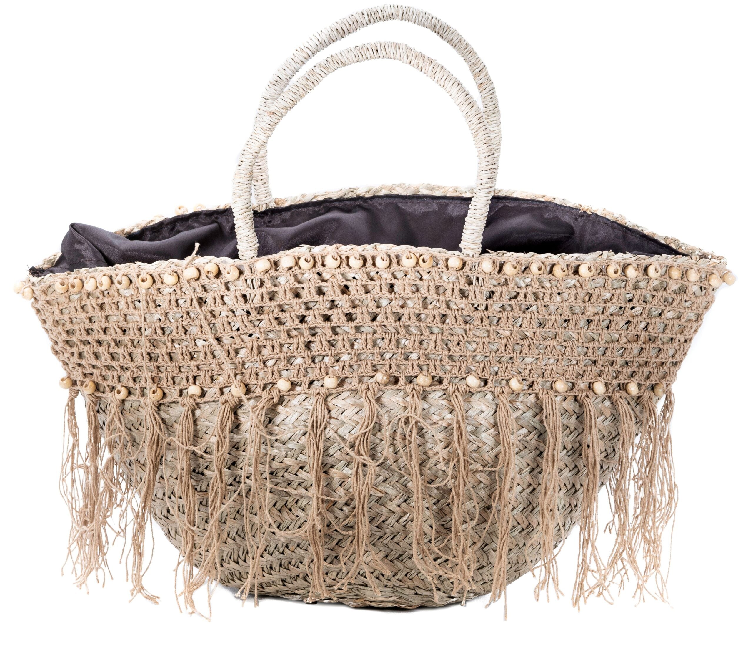 Χειροποίητη Ψάθινη Τσάντα με Πλεκτή Διακόσμηση και Κρόσσια NBA.31