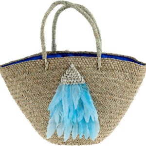 Χειροποίητη Ψάθινη Τσάντα με Φτερά και Κοχύλια NBB.025