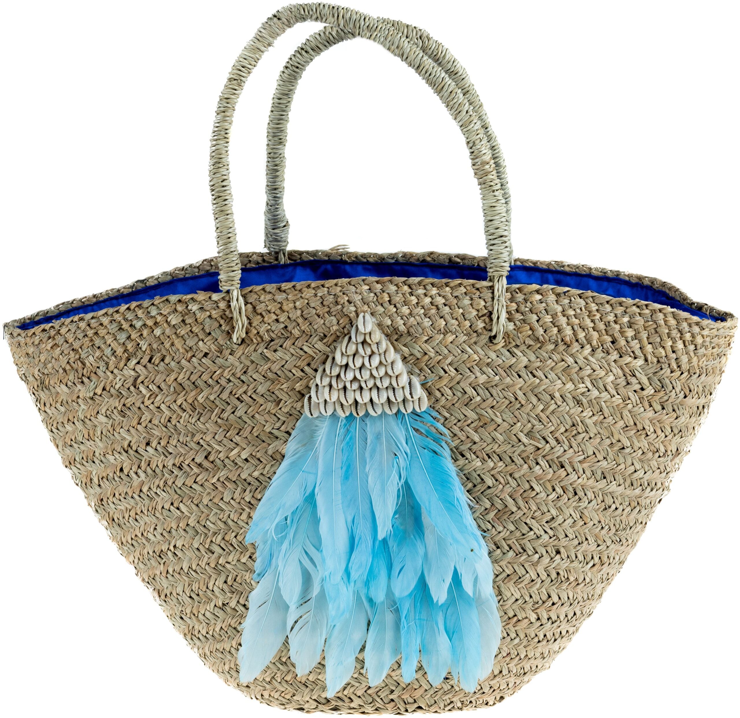 Χειροποίητη Ψάθινη Τσάντα με Φτερά και Κοχύλια NBB.025