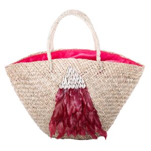 Χειροποίητη Ψάθινη Τσάντα με Φτερά και Κοχύλια NBC.025