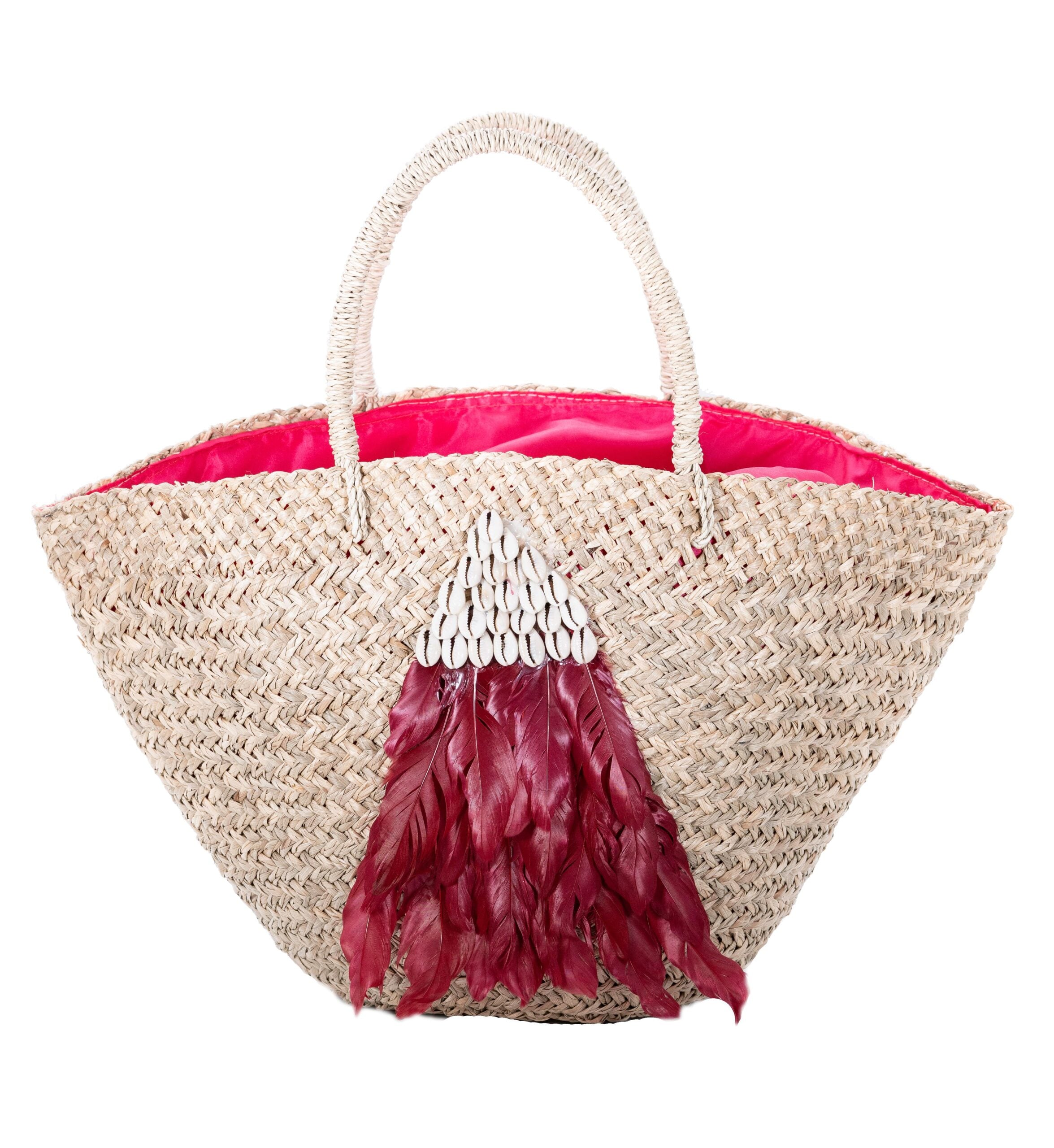 Χειροποίητη Ψάθινη Τσάντα με Φτερά και Κοχύλια NBC.025