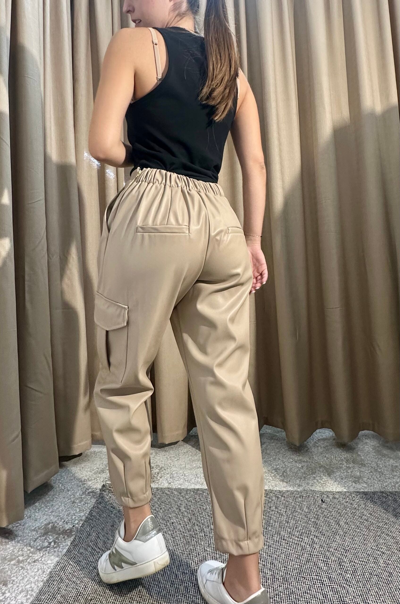 Παντελόνι Δερμάτινο Cargo 415573 Μπεζ - Image 2