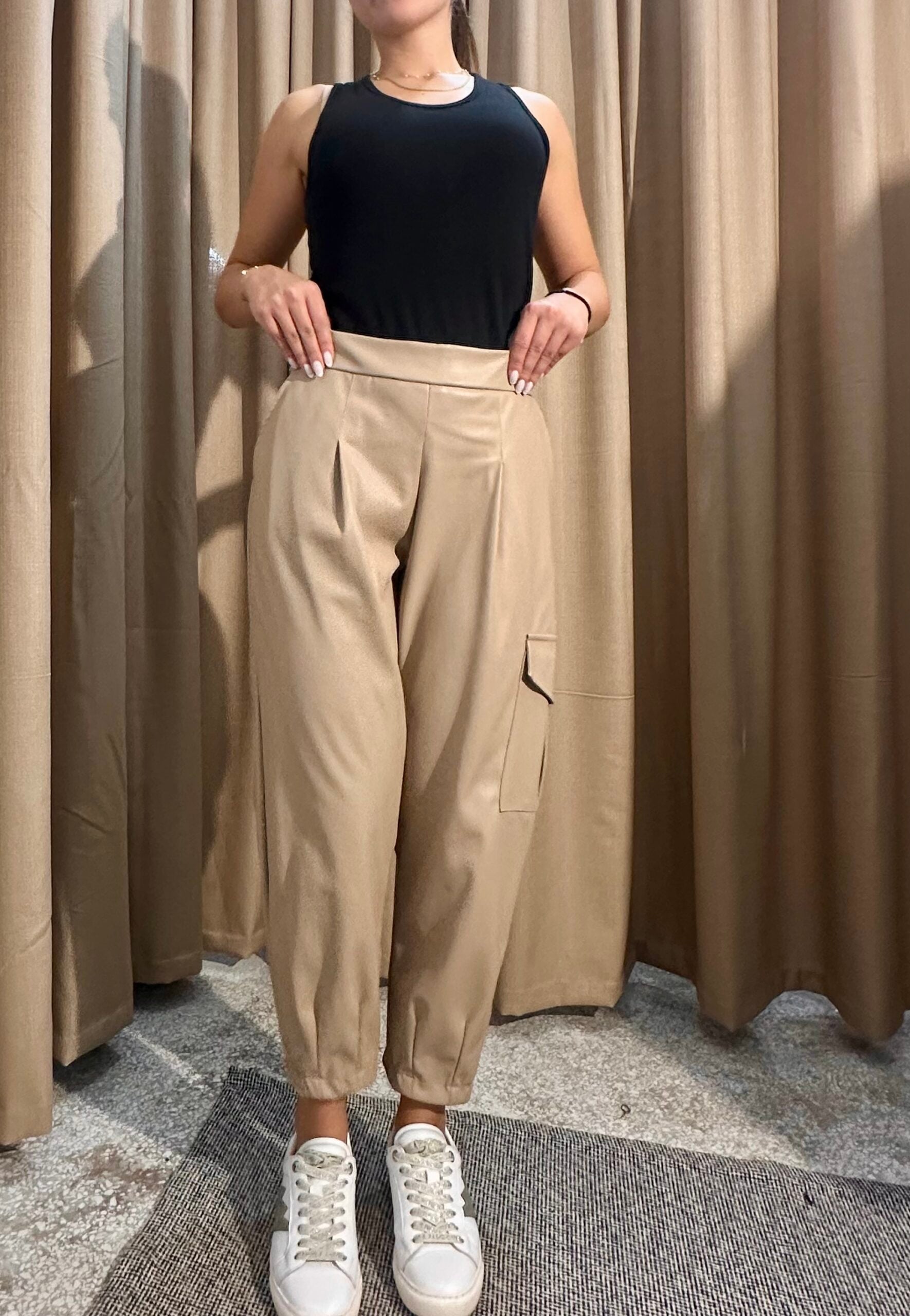 Παντελόνι Δερμάτινο Cargo 415573 Μπεζ - Image 3