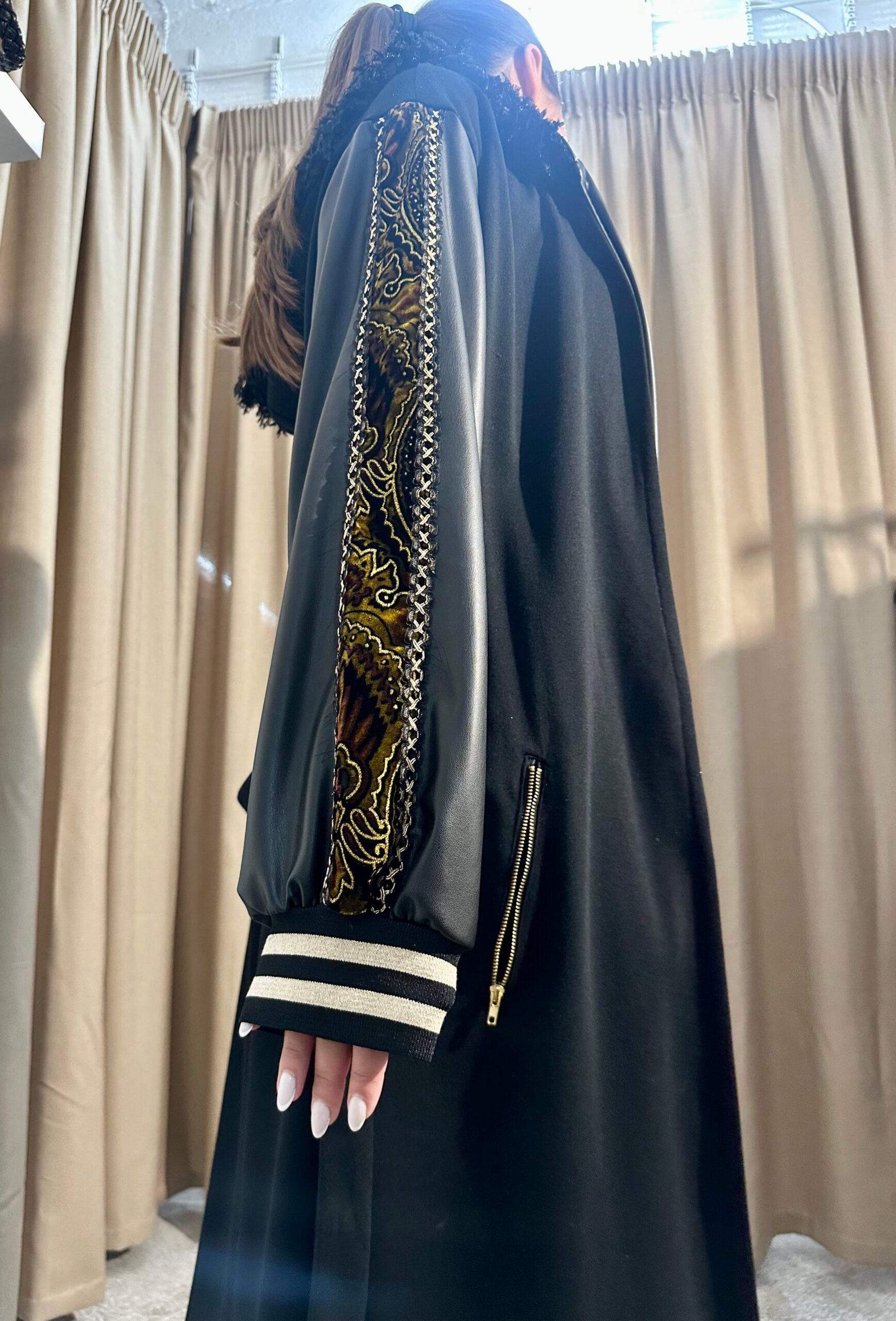 Παλτοζακέτα Ύφασμα και Δερματίνι 457323 Μαύρη - Image 3