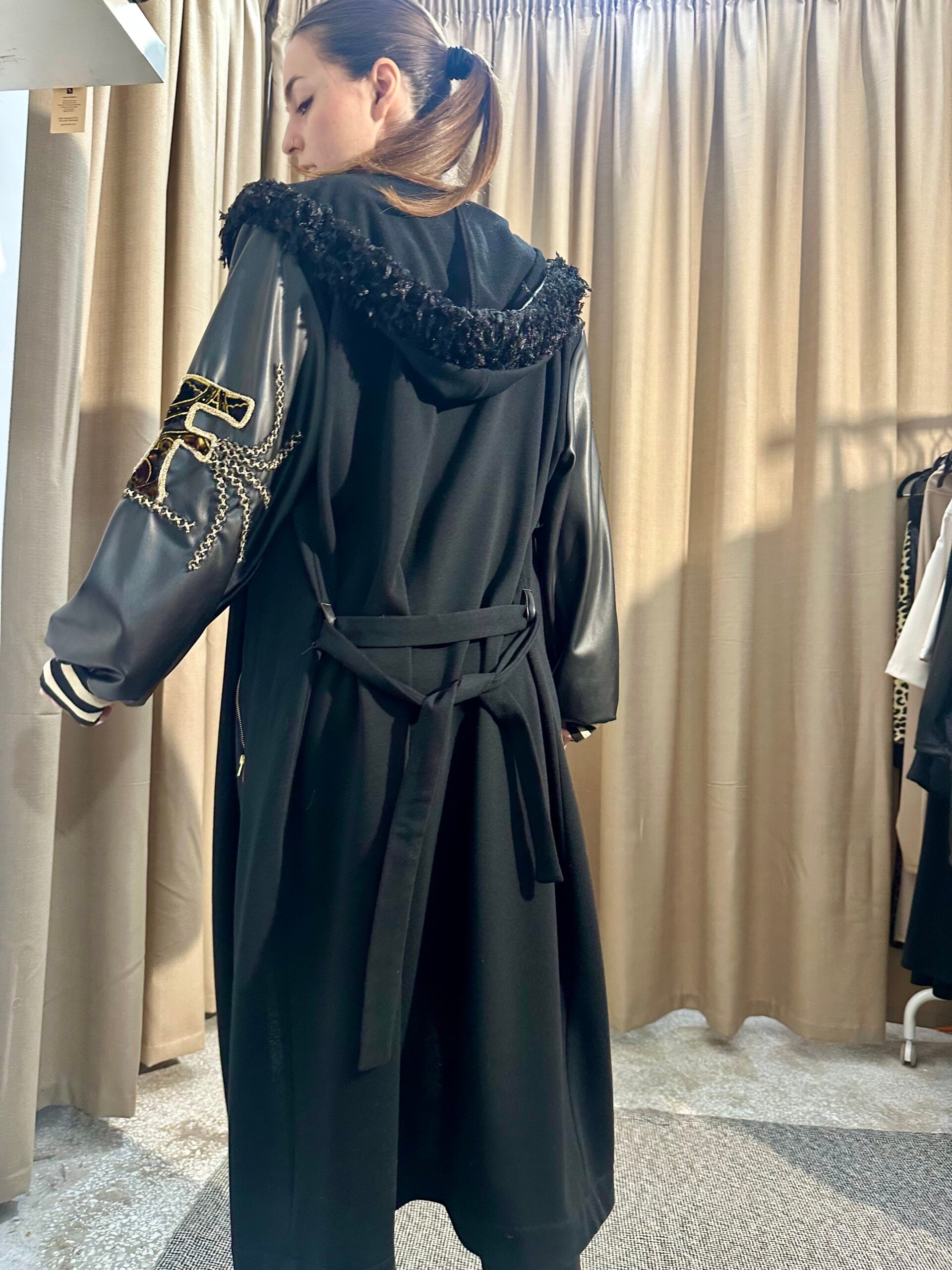 Παλτοζακέτα Ύφασμα και Δερματίνι 457323 Μαύρη - Image 4