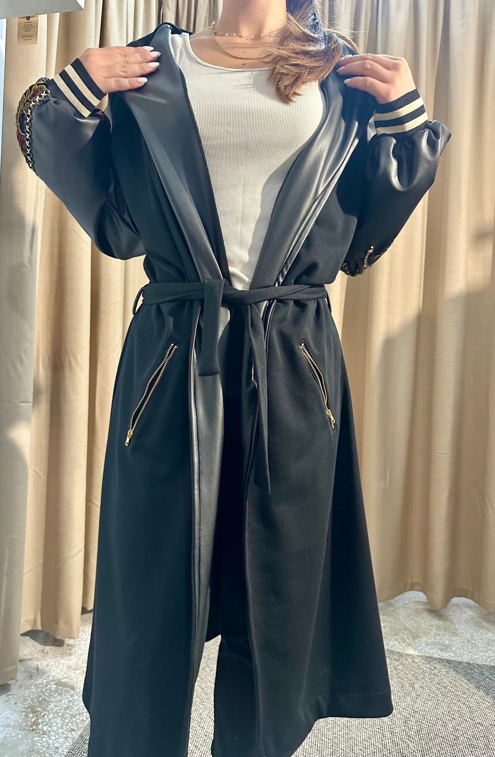 Παλτοζακέτα Ύφασμα και Δερματίνι 457323 Μαύρη - Image 2