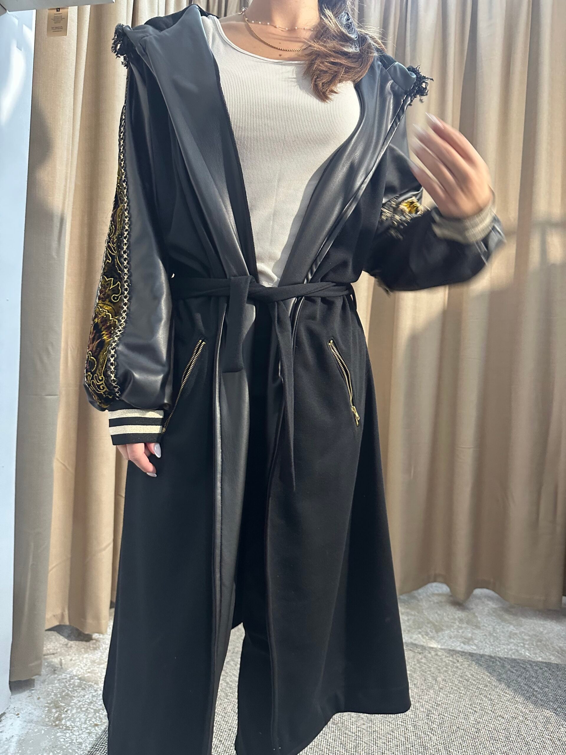 Παλτοζακέτα Ύφασμα και Δερματίνι 457323 Μαύρη - Image 5