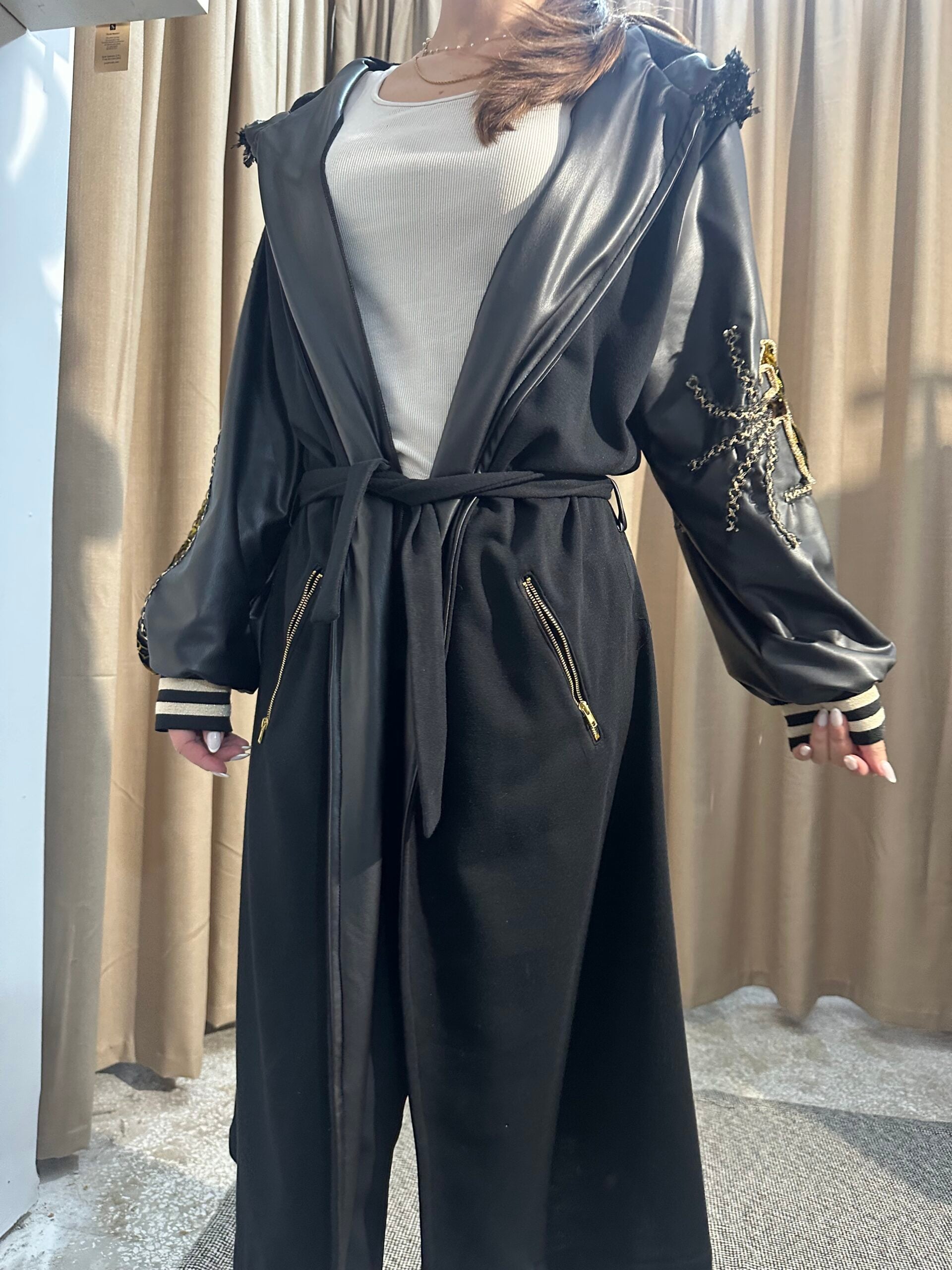 Παλτοζακέτα Ύφασμα και Δερματίνι 457323 Μαύρη - Image 6