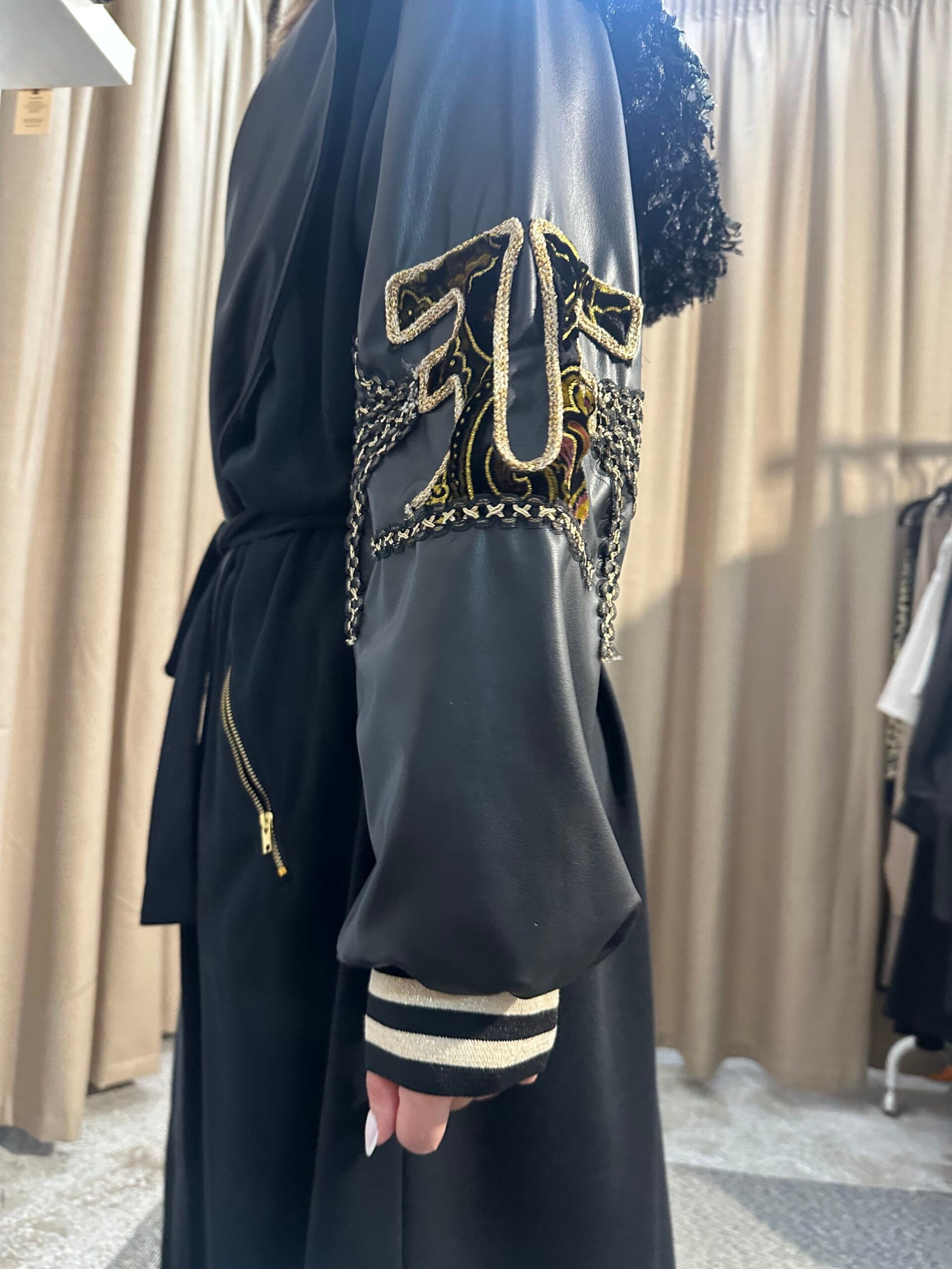 Παλτοζακέτα Ύφασμα και Δερματίνι 457323 Μαύρη - Image 7