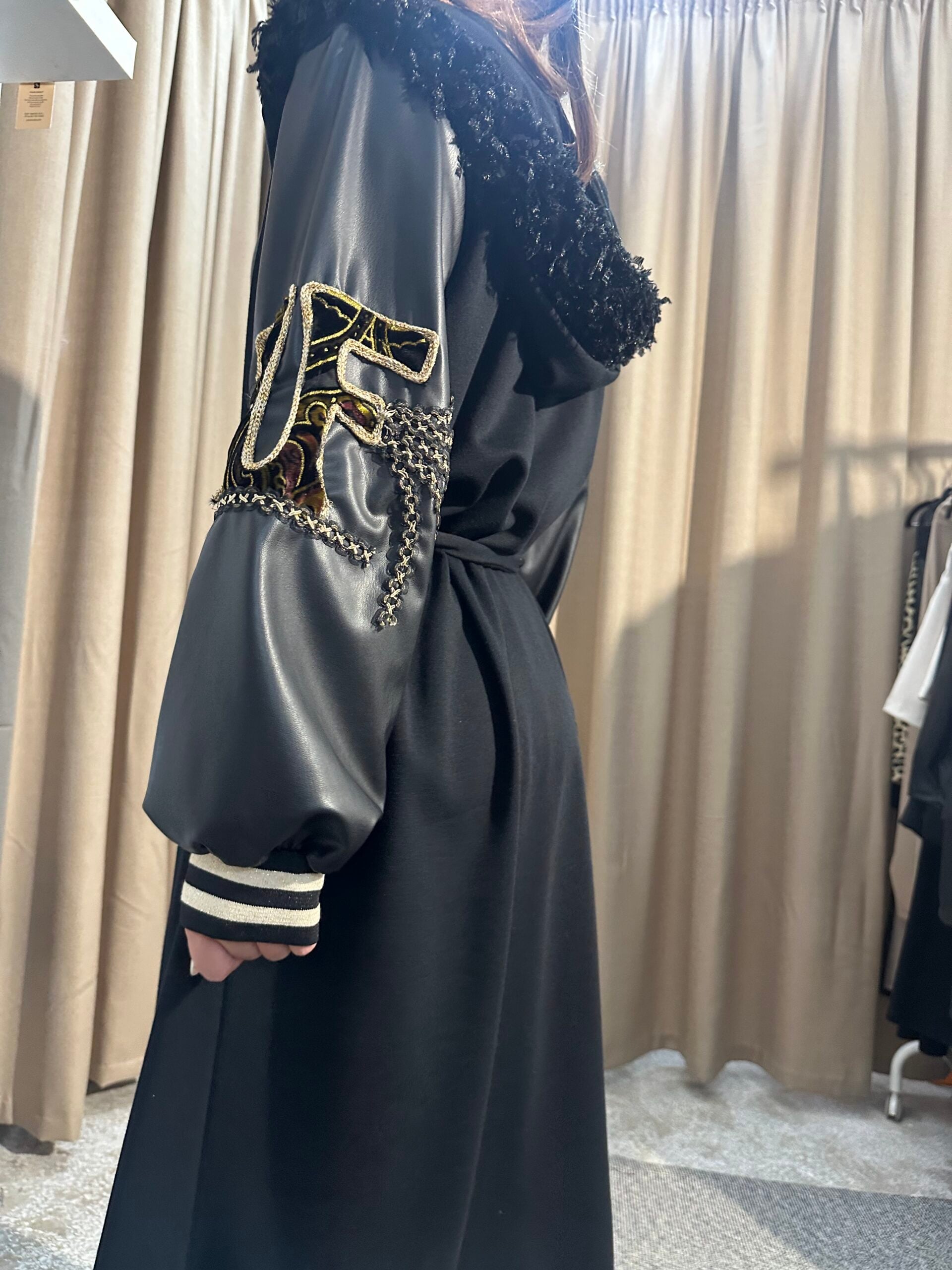 Παλτοζακέτα Ύφασμα και Δερματίνι 457323 Μαύρη - Image 8