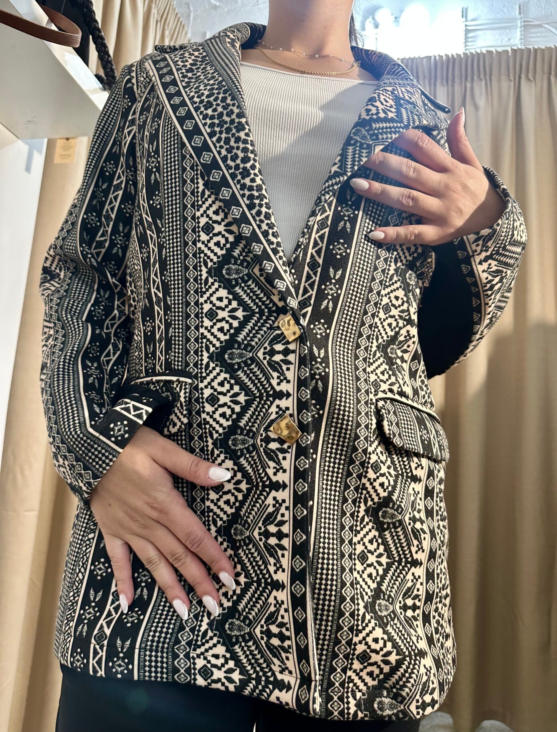 Σακάκι Γεωμετρικά σχέδια 5050 Μαυρο-Μπεζ - Image 2