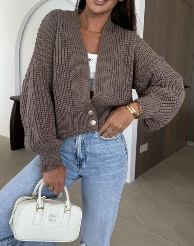 Γυναικεία Ζακέτα Πλεχτή 18179 σοκολατί