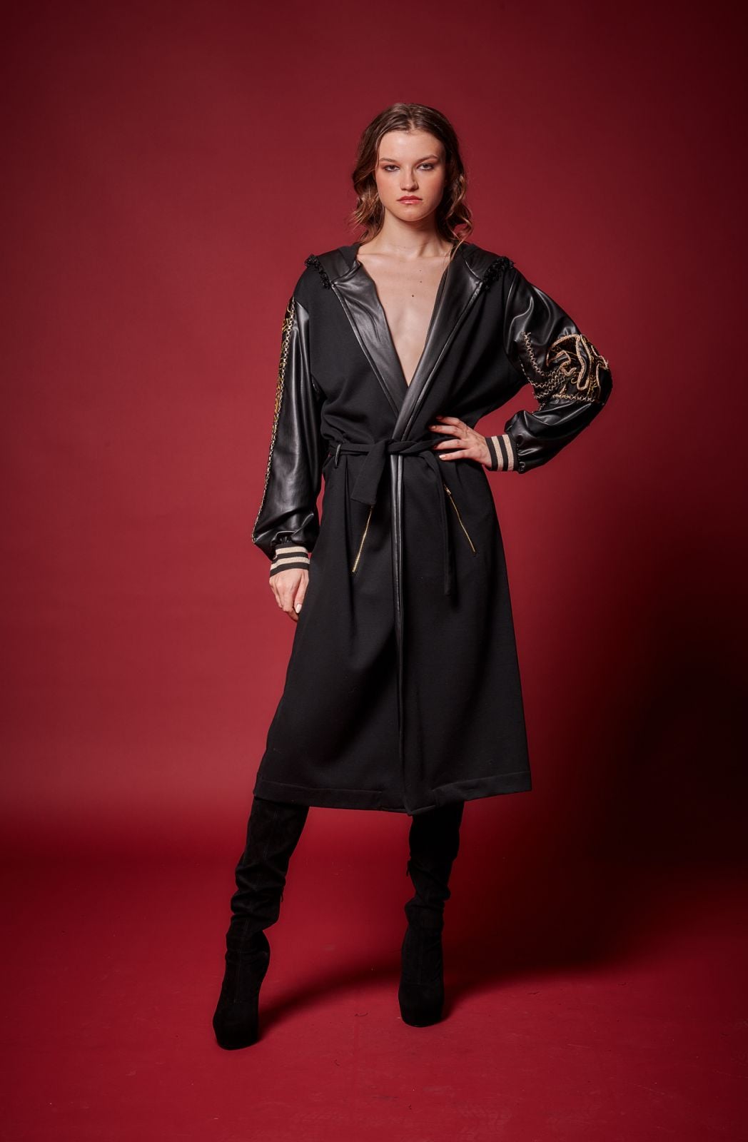 Παλτοζακέτα Ύφασμα και Δερματίνι 457323 Μαύρη - Image 10